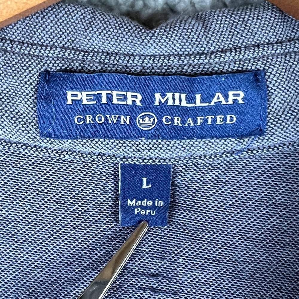Peter Millar Polo Shirt Mens Large Grey Blue Jersey Performance Crown Crafted - Picture 8 of 11